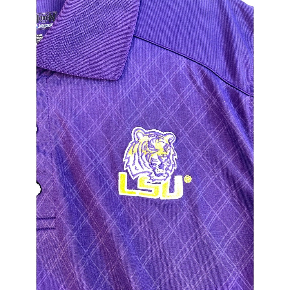LSU Tigers Mens Purple Diamond Grid Polo Shirt Large Embroidered Logo Football